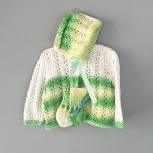 Green and White Knitted Baby Set